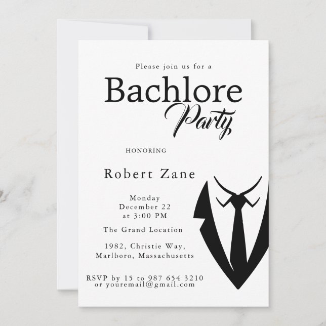 Black Suit & Tie Men's Bachelor Party Invitation Inbjudningar (Framsida)