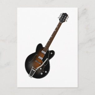 Black Sunburst Hollow Body Guitar Vykort