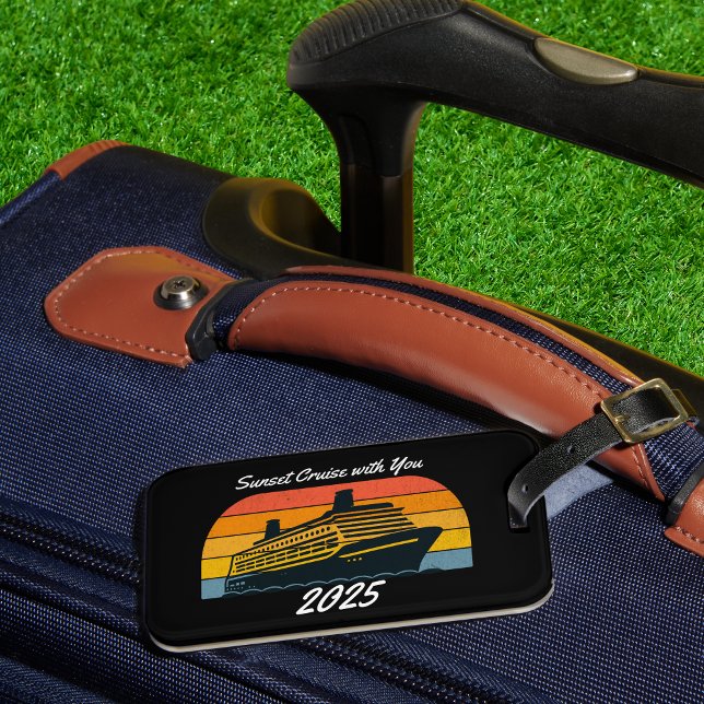 Black SUNSET Cruise med dig Personalize Bagagebricka (Personalize with a few words and the current year,)
