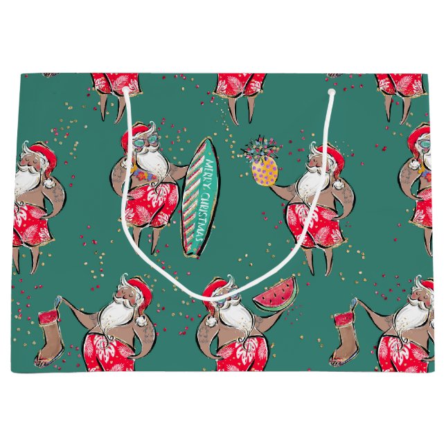 Black Surfin'Santa Tropical Helgdag Gift Bag (Framsidan)