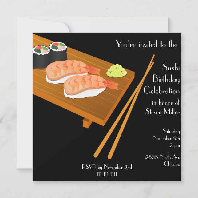 Black Sushi Birthday-inbjudan Inbjudningar (Framsida)