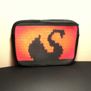 Black Svan Artisan Crochet Print Electronics Bag Laptop Fodral