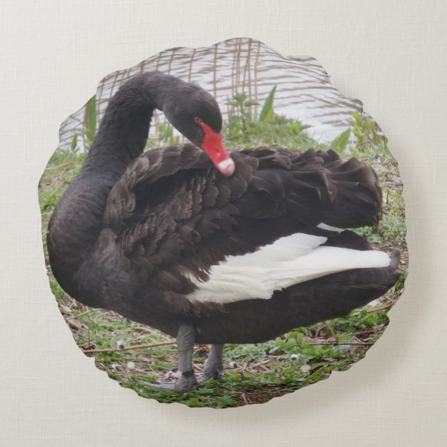 Black Svan Round Pillow Rund Kudde (Baksidan)