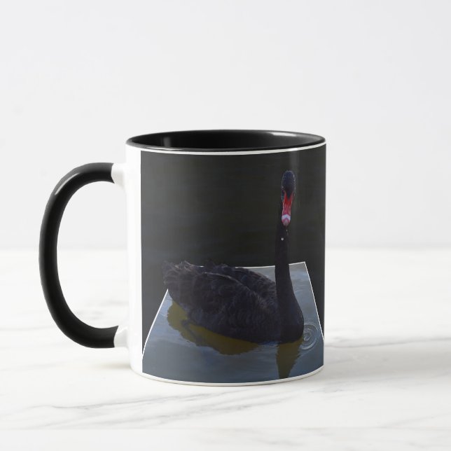 Black Svan simming i Dimensional Pond. Mugg (Vänster)