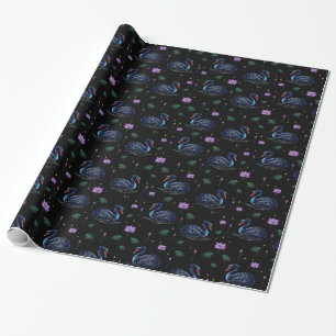Black Svanar i Lily Pond Mönster Presentpapper