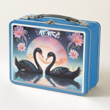 Black Svanar vid Rosa Moonlight Metall Lunchbox