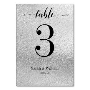 Black Swash Calligraphy Silver Bröllop Bordsnummer