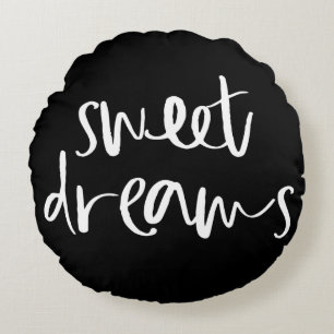 Black Sweet Dreams Hand Lettering Round Pillow Rund Kudde