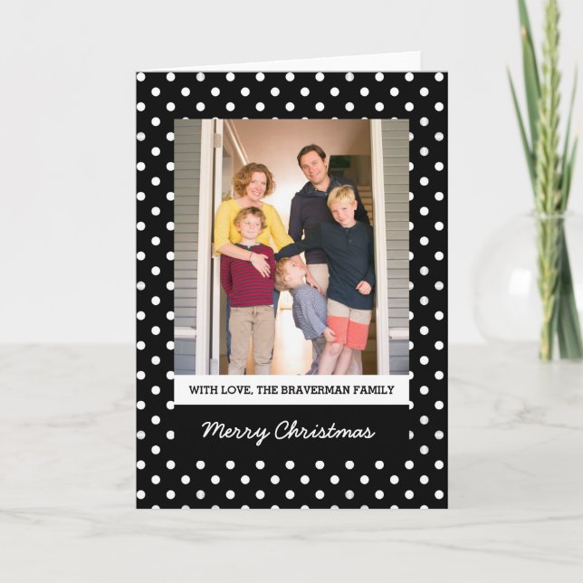 Black Sweet Polka Dot Helgdag Photo Greeting Card Helgkort (Framsida)