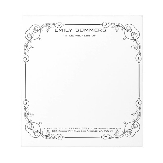 Black Swirl Blommigt Gräns Anteckningsblock (Framsida)