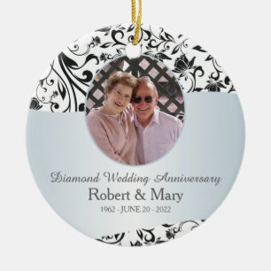 Black Swirl Diamond 60:e Bröllop-årsdagen Foto Julgransprydnad Keramik