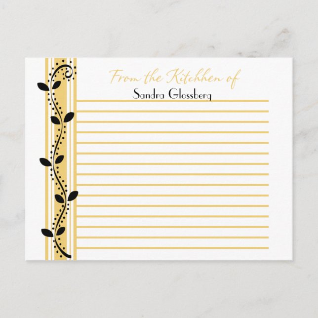 Black Swirl Löv på guldfärgade Gultens receptkort Vykort (Framsida)