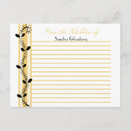 Black Swirl Löv på guldfärgade Gultens receptkort Vykort