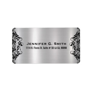 Black Swirl Metallic Silver - bakgrund Adressetikett
