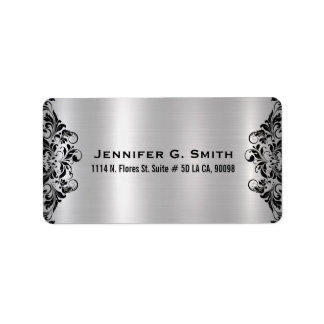 Black Swirl Metallic Silver - bakgrund Adressetikett