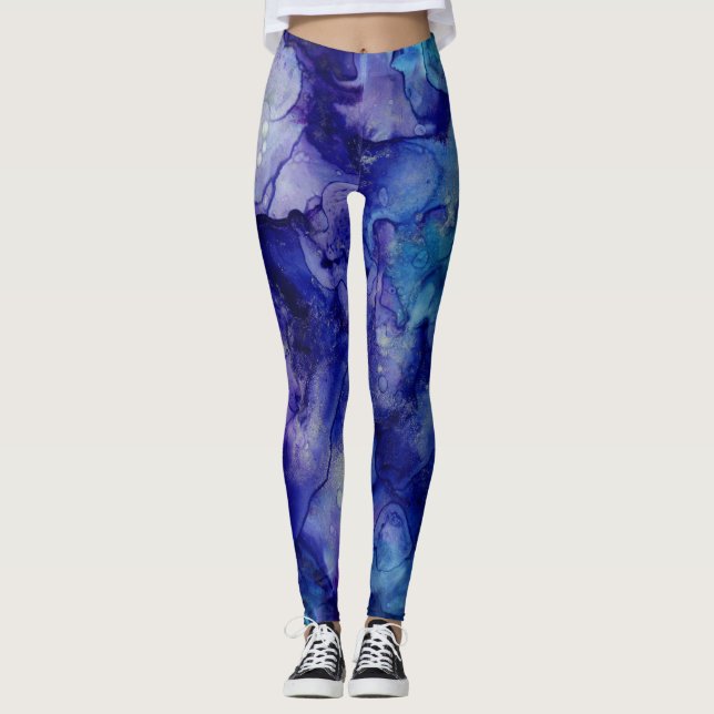 Bläck Swirl Watercolor Abstrakt Leggings (Framsida)
