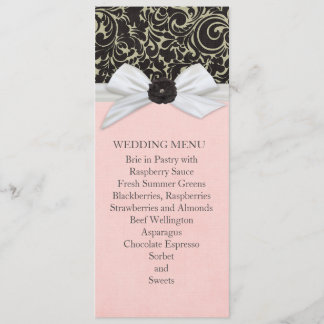 Black Swirls Blommigt Ribbon Damask Wedding Menu Meny