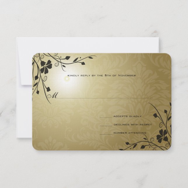 Black Swirls Guld Metallic Damask Wedding OSA Kort (Framsida)