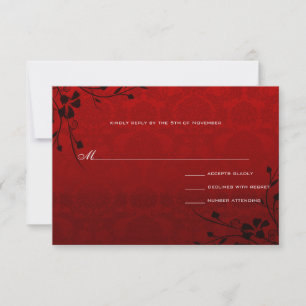 Black Swirls Lighter Red Metallic Damask Wedding OSA Kort