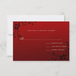 Black Swirls Red Metallic Damask Wedding OSA Kort