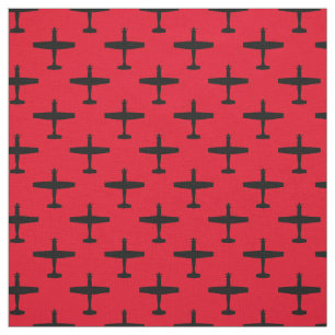 Black T-6 Texan 2 Silhouette Mönster Red Fabric Tyg
