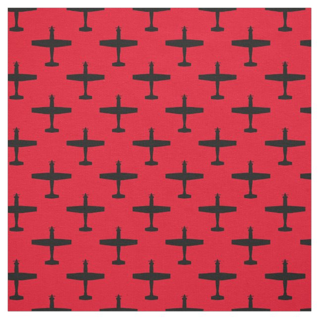 Black T-6 Texan 2 Silhouette Mönster Red Fabric Tyg (Provkarta)