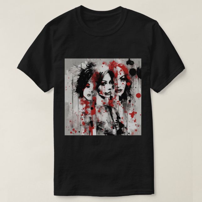 Black T Shirt, trippel Women Ansikte T Shirt (Design framsida)
