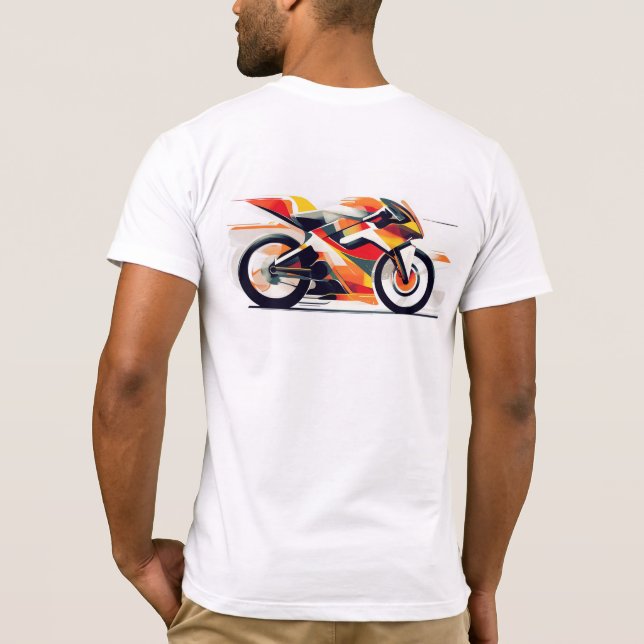 Black t-shirt with a bold motorcycle design. (Baksida)