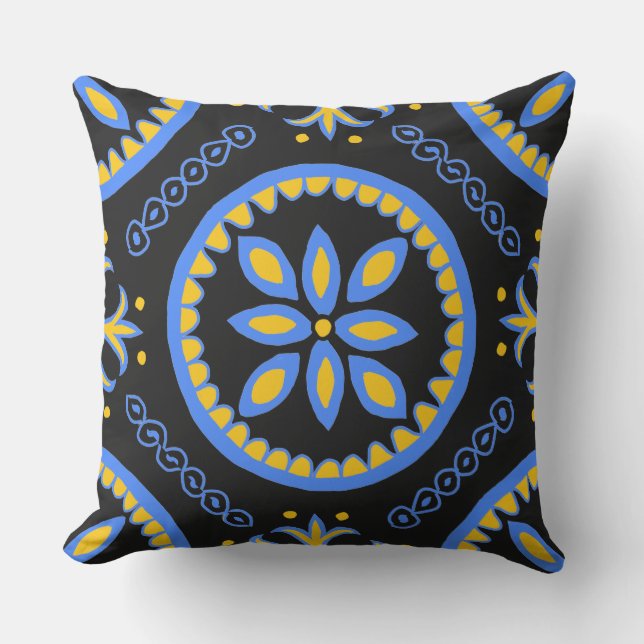 Black Talavera Tile Kudde (Framsida)