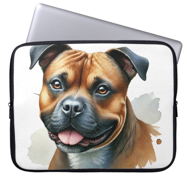 BLACK & TAN AMERICAN STAFFORDSHIRE TERRIER HUND LAPTOP FODRAL (Framsidan)