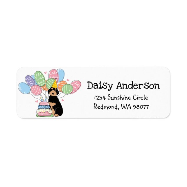Black Tan Aussiedoodle Birthday Returadress Returadress Etikett (Framsidan)