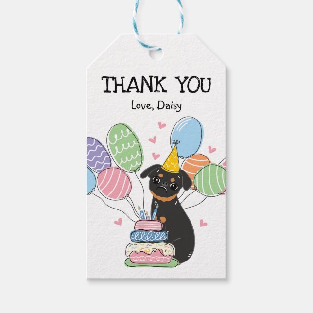 Black Tan Brussels Griffon Hund Birthday Favor Presentetikett (Framsidan)