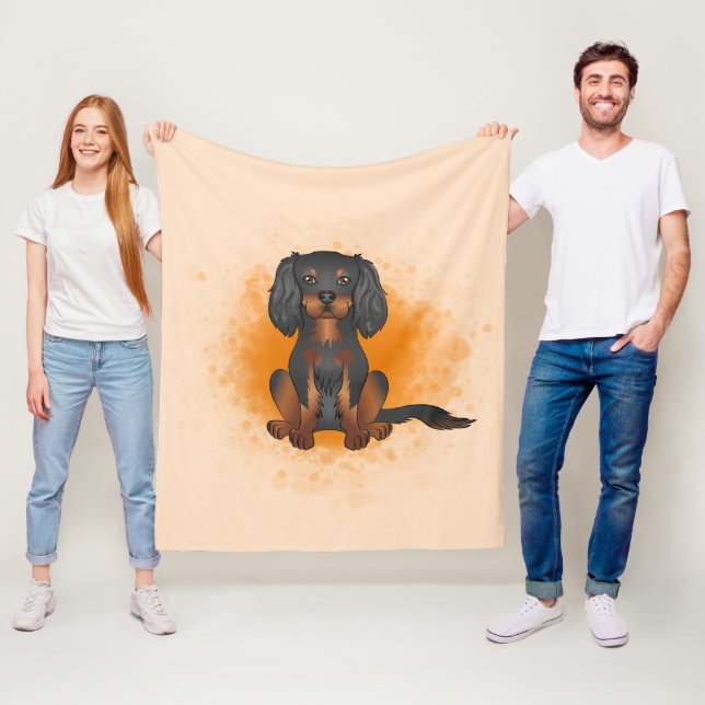 Black & Tan Cavalier Kung Charles Hund on Orange Fleecefilt (På plats)