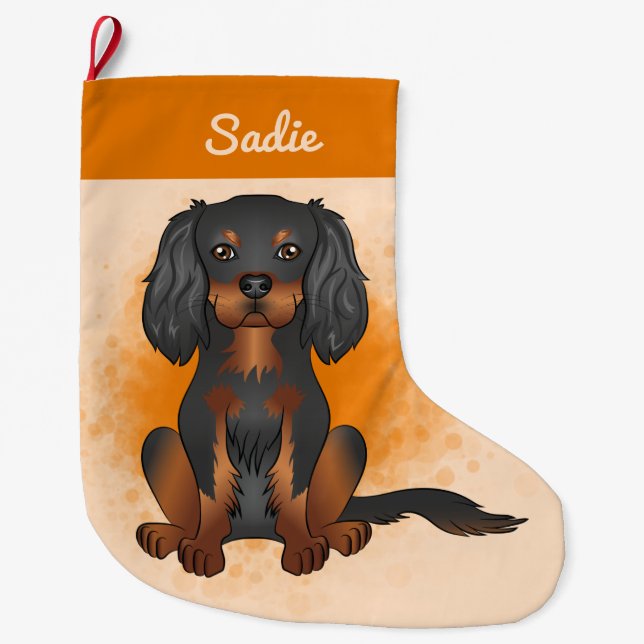 Black & Tan Cavalier Kung Charles Hund on Orange Stor Julstrumpa (Framsidan)
