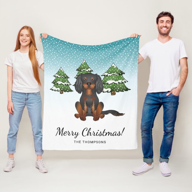 Black Tan Cavalier Kung Charles Spain in Winter Fleecefilt (På plats)