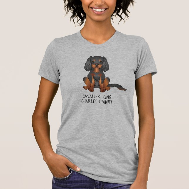 Black & Tan Cavalier Kung Charles Spain & Text T Shirt (Framsida)