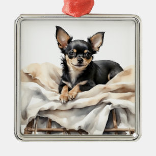 BLACK & TAN CHIHUAHUA PUPPY HUND JULGRANSPRYDNAD METALL