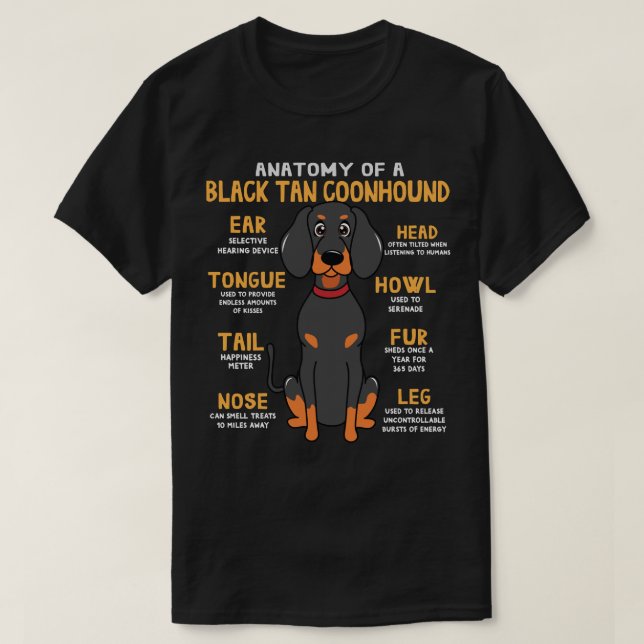 Black Tan Coonhound Anatomy Rolig hund Mamma Pappa T Shirt (Design framsida)