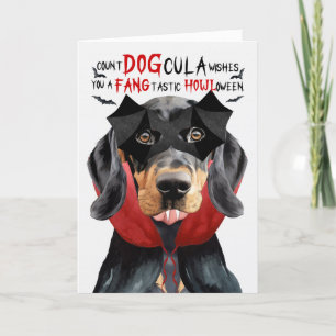 Black Tan Coonhound Funny Count DOGcula Halloween Helgkort