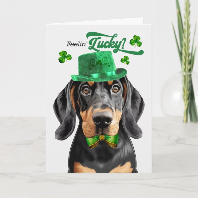 Black Tan Coonhound Hund Lucky St patrick's day Helgkort (Framsida)