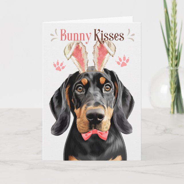 Black Tan Coonhound i Bunny Öron för Påsk Helgkort (Framsida)