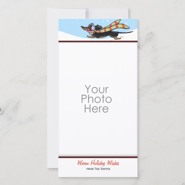 Black Tan Dachshund Cute Winter Julkort (Framsida)