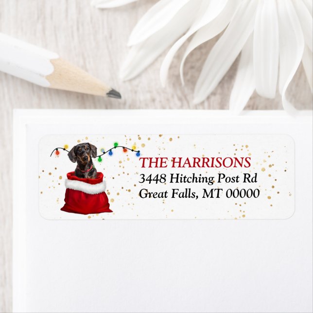 Black Tan Dachshund Hund i Returadressen Gift Bag Returadress Etikett (Insitu)