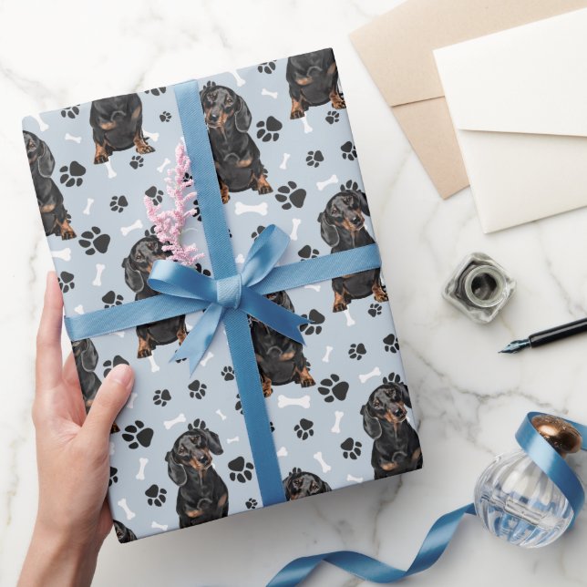 Black Tan Dachshund Hund Paw Skriv ut Mönster Presentpapper (Gifting)