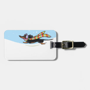 Black Tan Dachshund Kall Springa Winter Bagagebricka