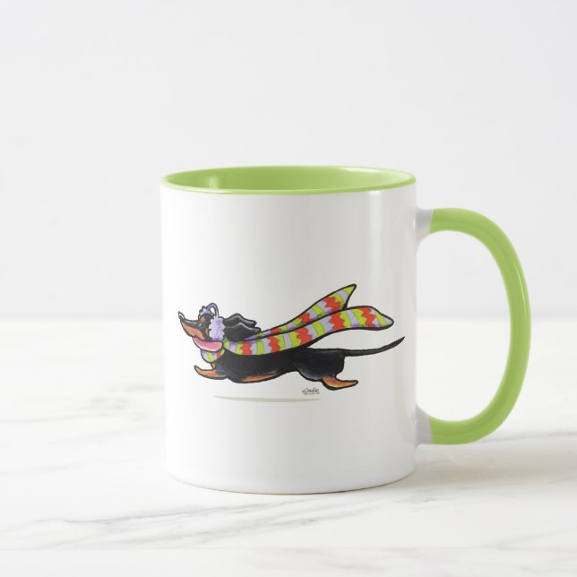 Black Tan Dachshund Kall Springa Winter Mugg (Höger)