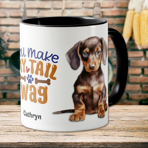 Black Tan Dachshund Puppy du gör mitt Svan Wag Mugg
