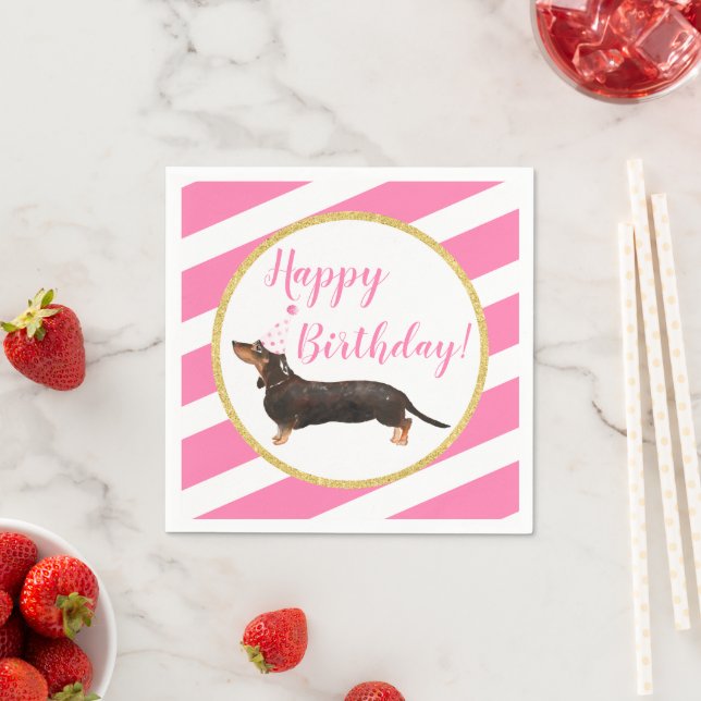 Black Tan Dachshund Rosa Girl Girl Birthday Pappersservett (Insitu)