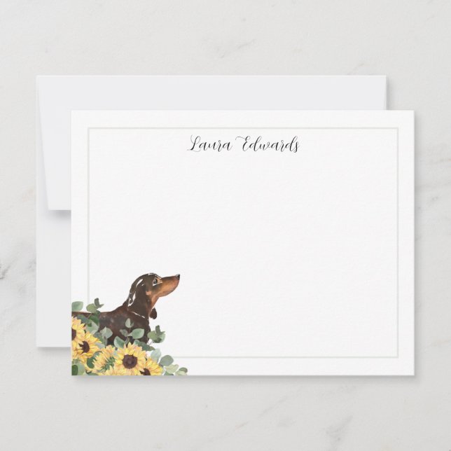 Black Tan Dachshund Sunflower Eucalyptus Anteckningskort (Framsida)