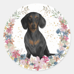 Black Tan Dachshund Vår blommor Wandeans Runt Klistermärke
